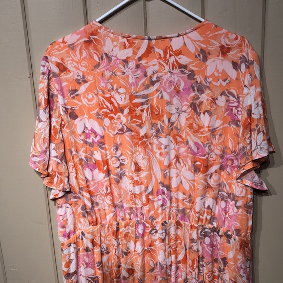 3X low cut lace up coral white floral print maxi dress crochet cut out details - Picture 6 of 14